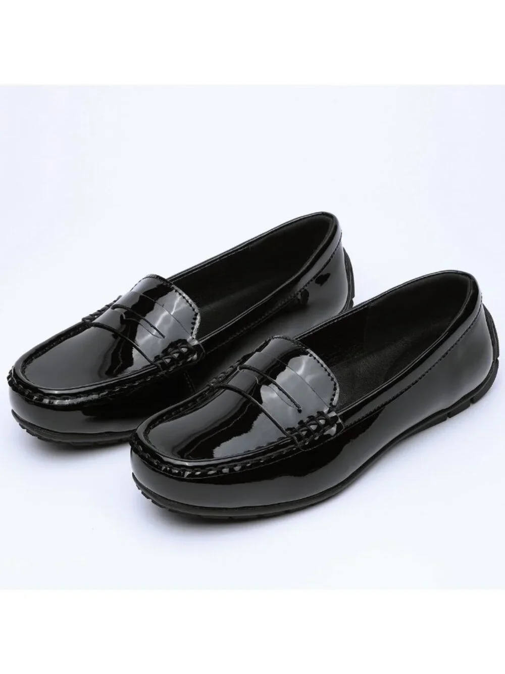 Womens Black Leather Penny Loafers Comfortable Lightweight Slip On Casual Shoes